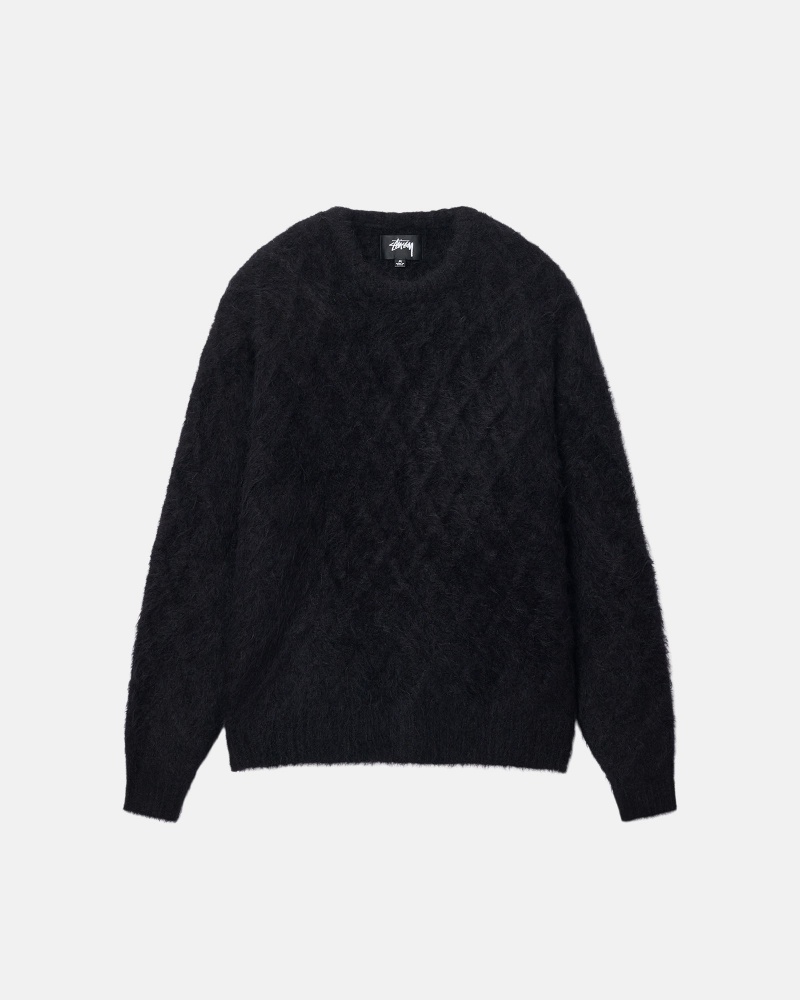 Long Sleeve Sweater Stüssy Fuzzy Lattice Crew Pull Noir | UD41-H1-YC