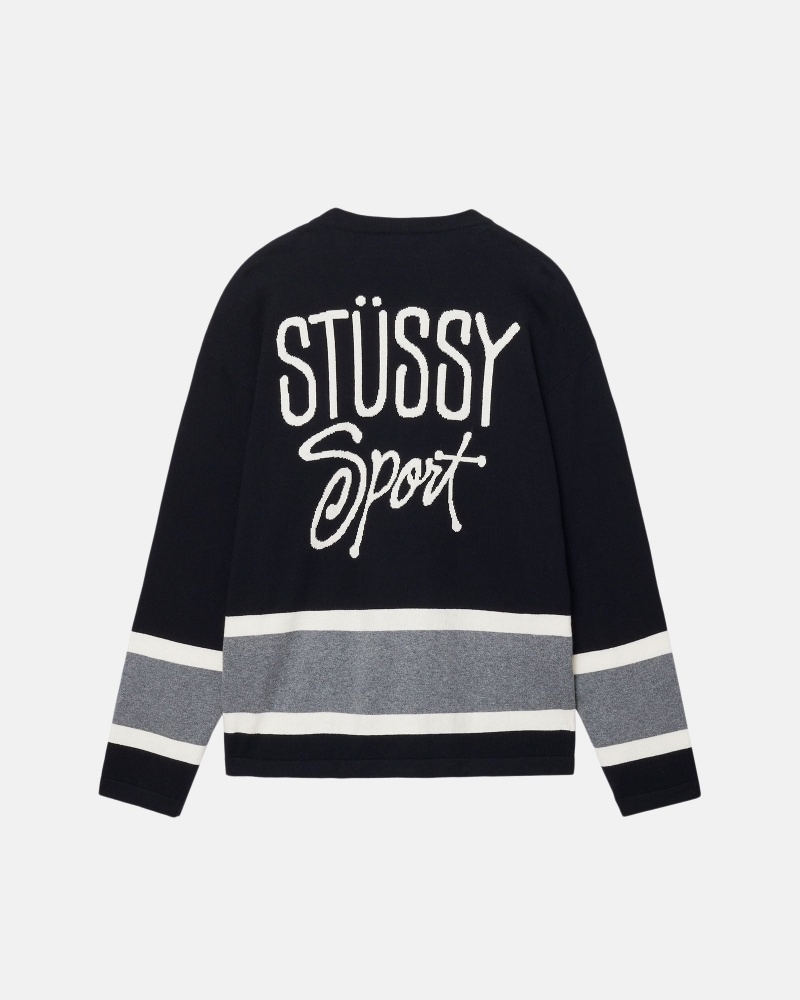 Long Sleeve Sweater Stüssy Hockey Pull Noir | JH33-V8-DM