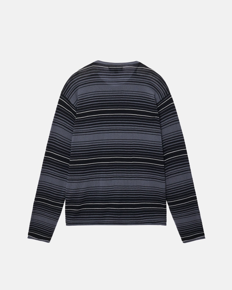 Long Sleeve Sweater Stüssy Horizontal Stripe Pull Charcoal | VX32-P5-KI