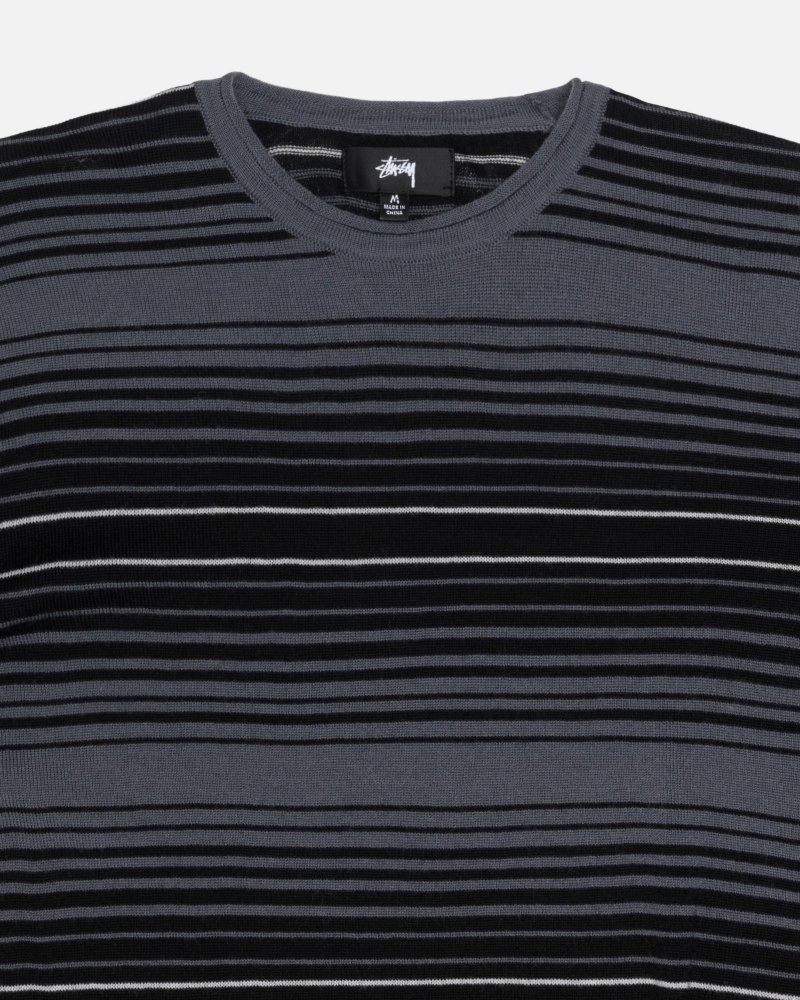 Long Sleeve Sweater Stüssy Horizontal Stripe Pull Charcoal | VX32-P5-KI