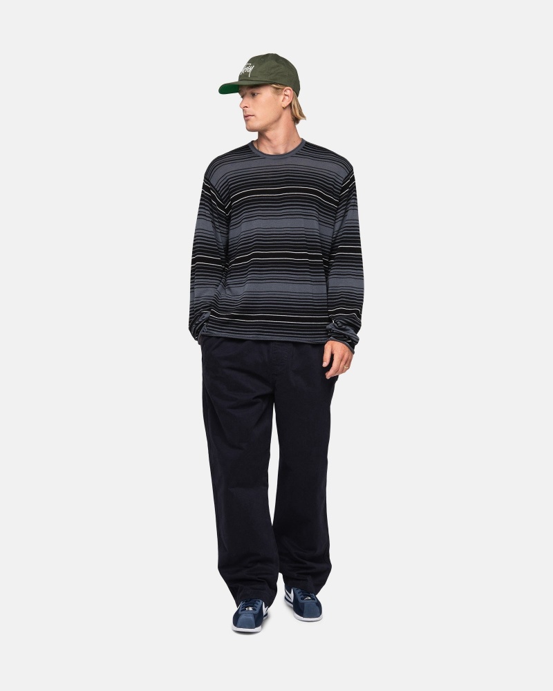 Long Sleeve Sweater Stüssy Horizontal Stripe Pull Charcoal | VX32-P5-KI