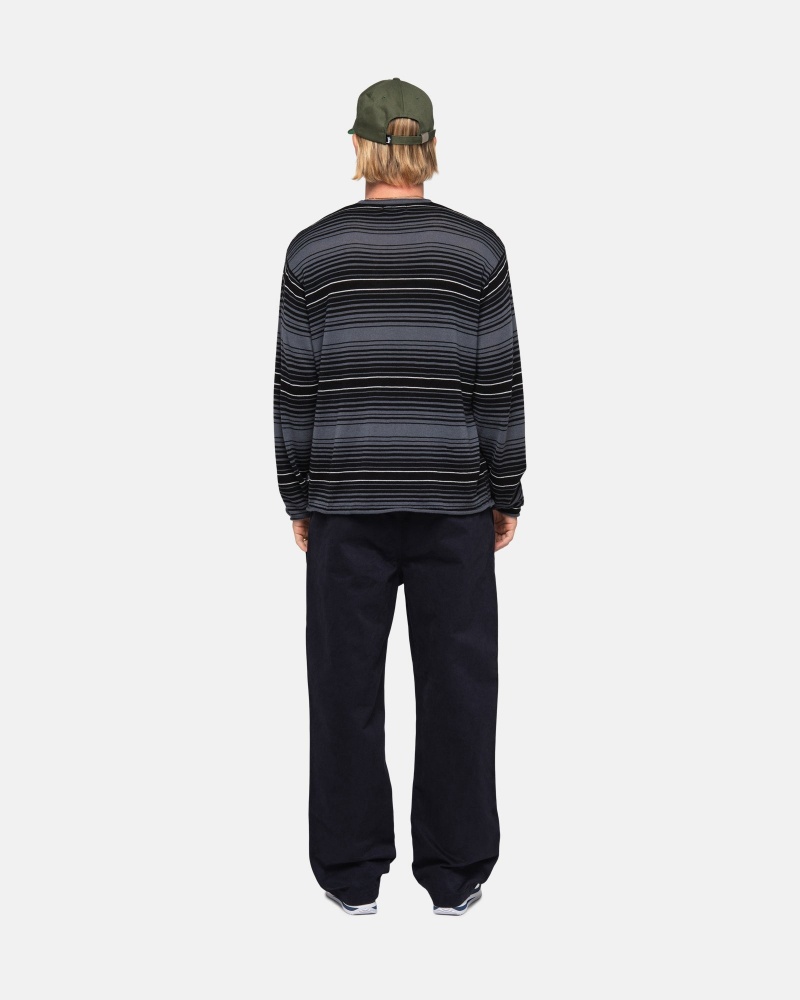 Long Sleeve Sweater Stüssy Horizontal Stripe Pull Charcoal | VX32-P5-KI