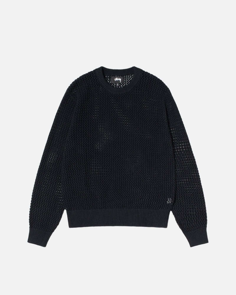 Long Sleeve Sweater Stüssy Pigment Dyed Loose Gauge Knit Pull Noir | VR12-X4-KW