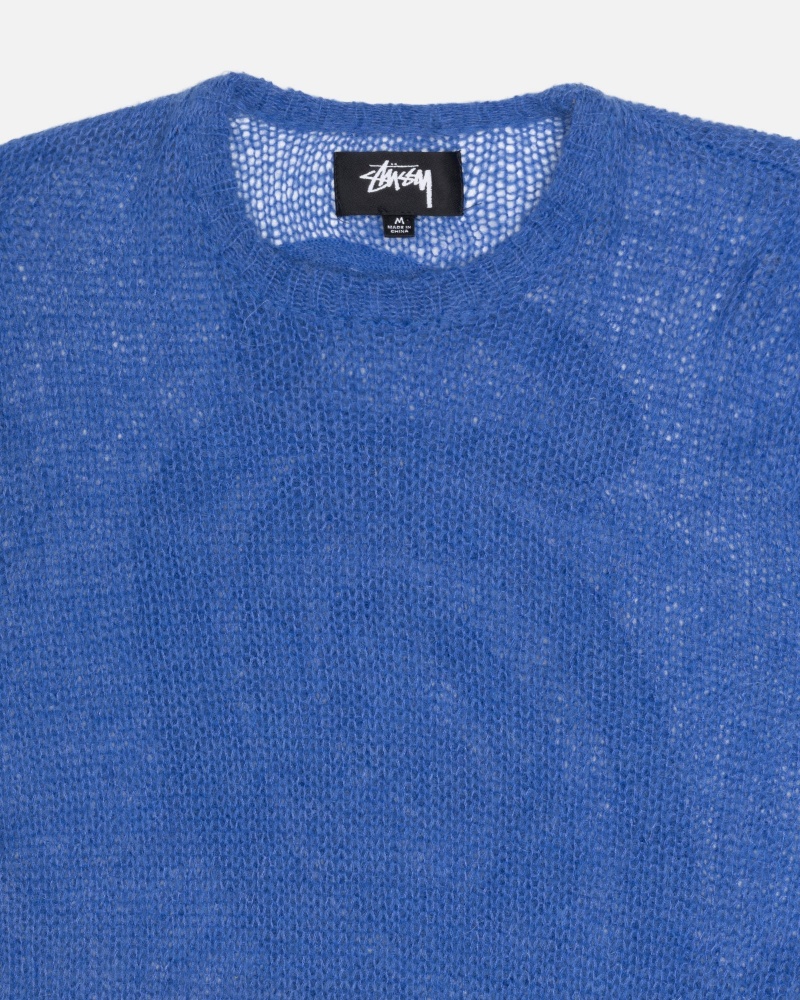 Long Sleeve Sweater Stüssy S Loose Knit Pull Bleu | EG90-P6-RX