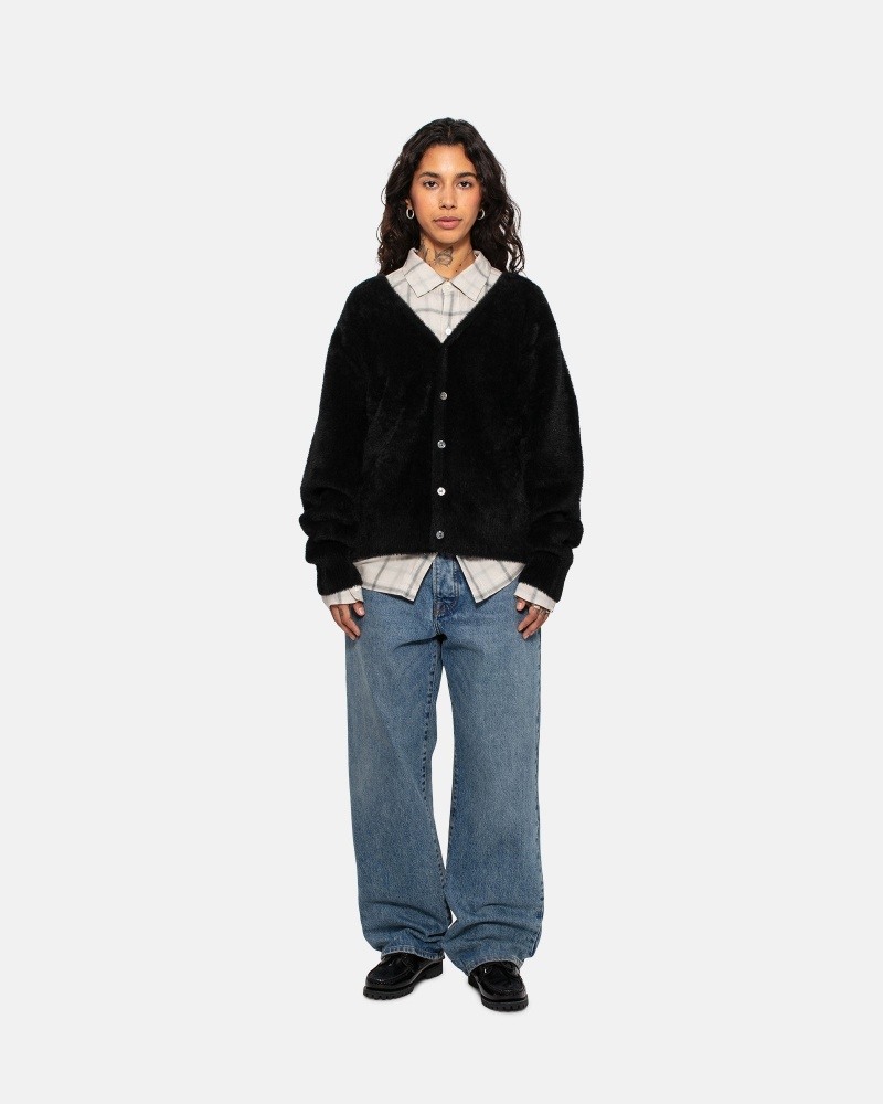 Long Sleeve Sweater Stüssy Shaggy Cardigan Noir | UT22-I2-PO