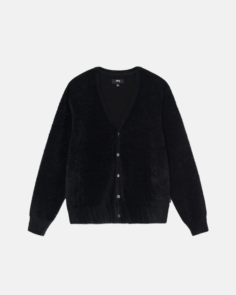 Long Sleeve Sweater Stüssy Shaggy Cardigan Noir | UT22-I2-PO