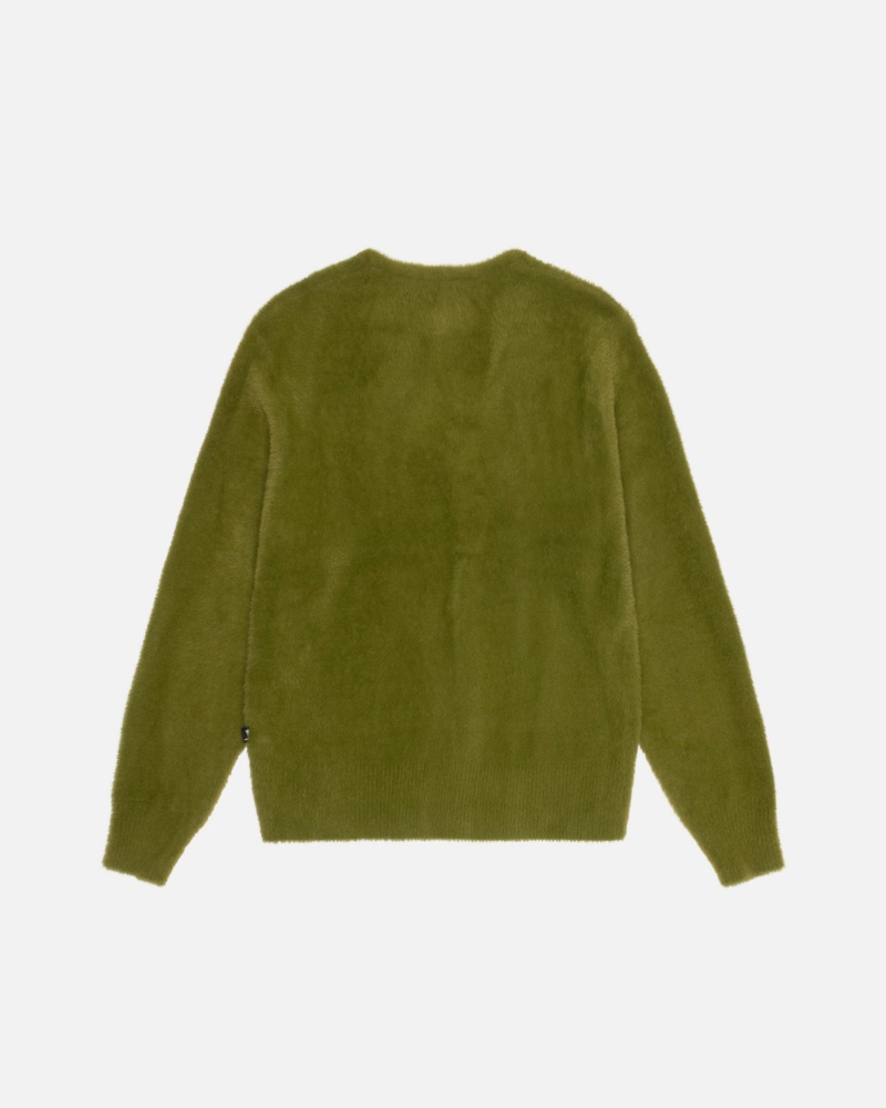 Long Sleeve Sweater Stüssy Shaggy Cardigan Vert Olive | DW43-T9-QI