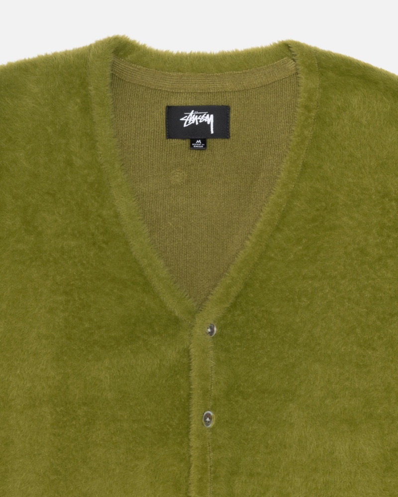 Long Sleeve Sweater Stüssy Shaggy Cardigan Vert Olive | DW43-T9-QI