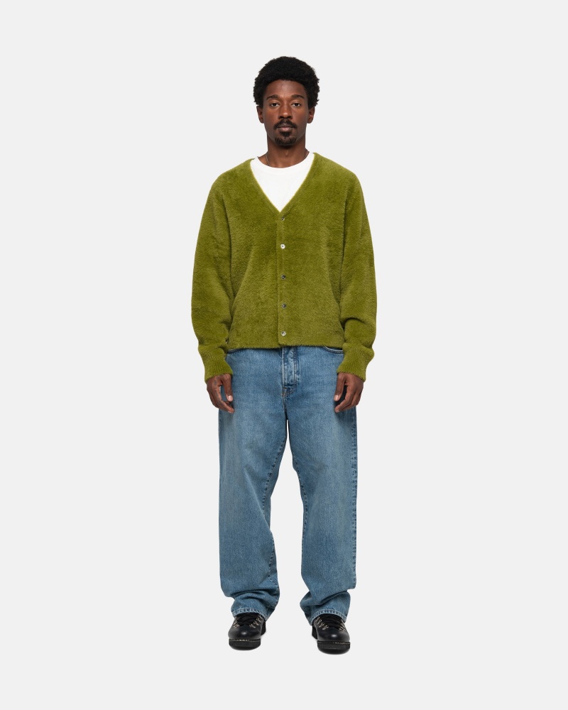 Long Sleeve Sweater Stüssy Shaggy Cardigan Vert Olive | DW43-T9-QI