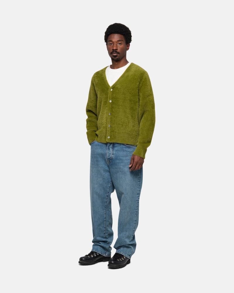 Long Sleeve Sweater Stüssy Shaggy Cardigan Vert Olive | DW43-T9-QI