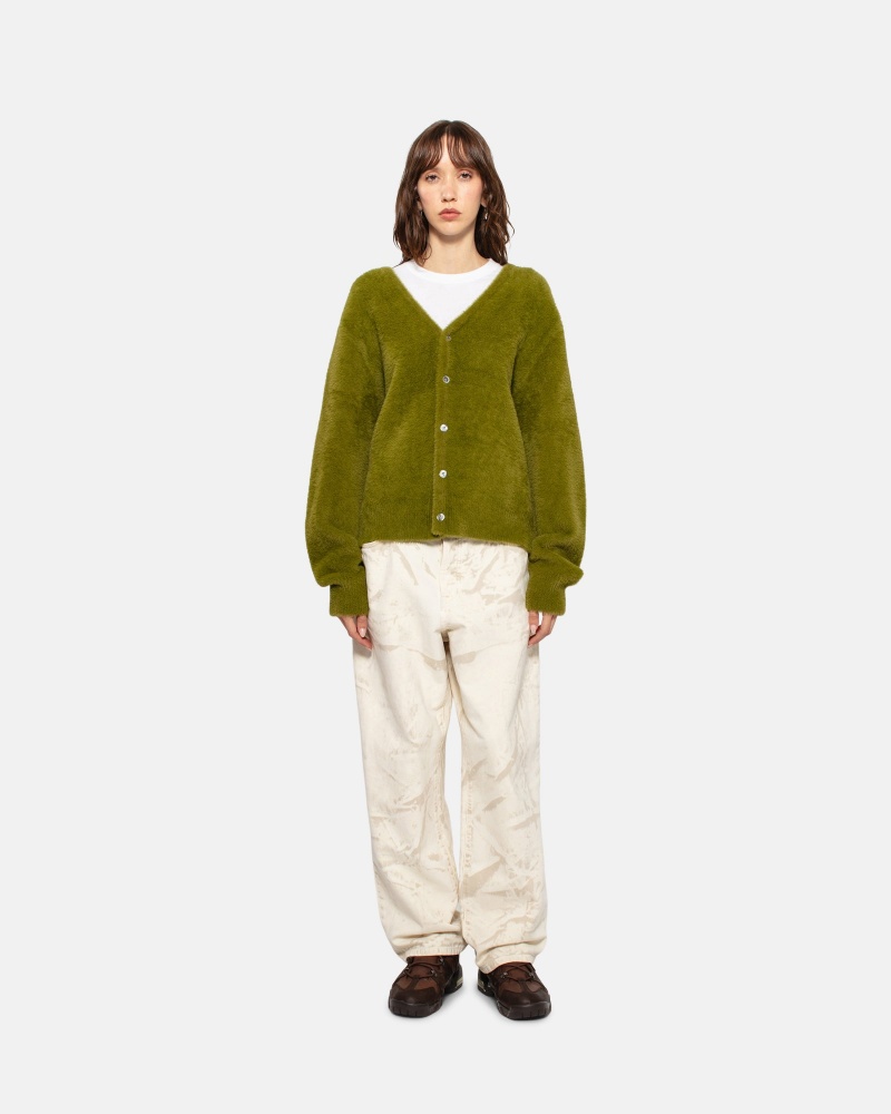 Long Sleeve Sweater Stüssy Shaggy Cardigan Vert Olive | DW43-T9-QI