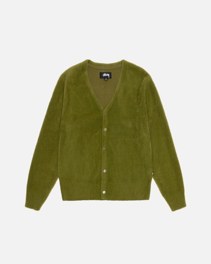 Long Sleeve Sweater Stüssy Shaggy Cardigan Vert Olive | DW43-T9-QI