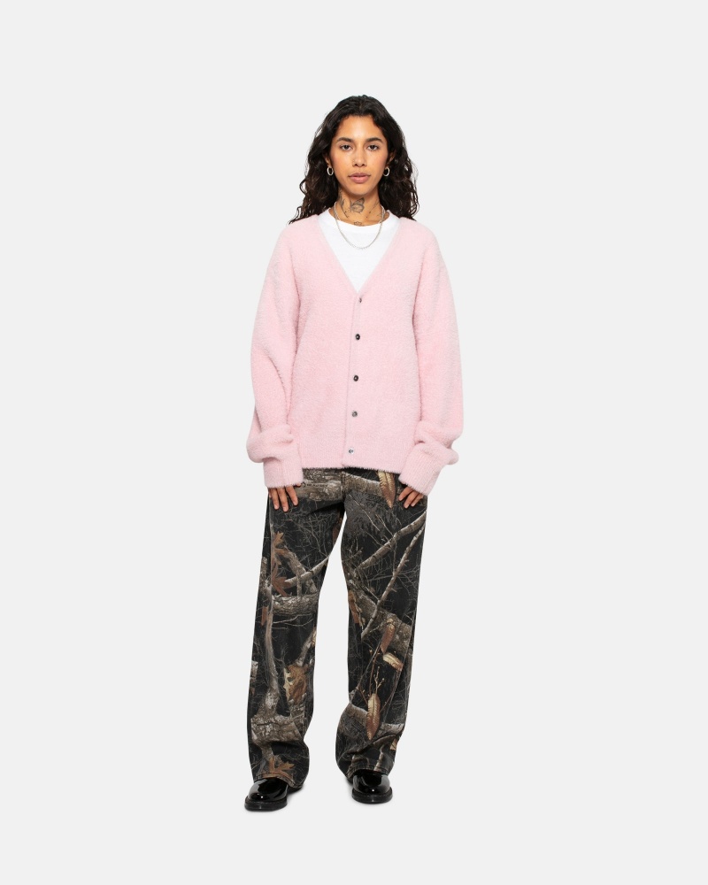 Long Sleeve Sweater Stüssy Shaggy Cardigan Rose Clair | LQ79-W6-QV