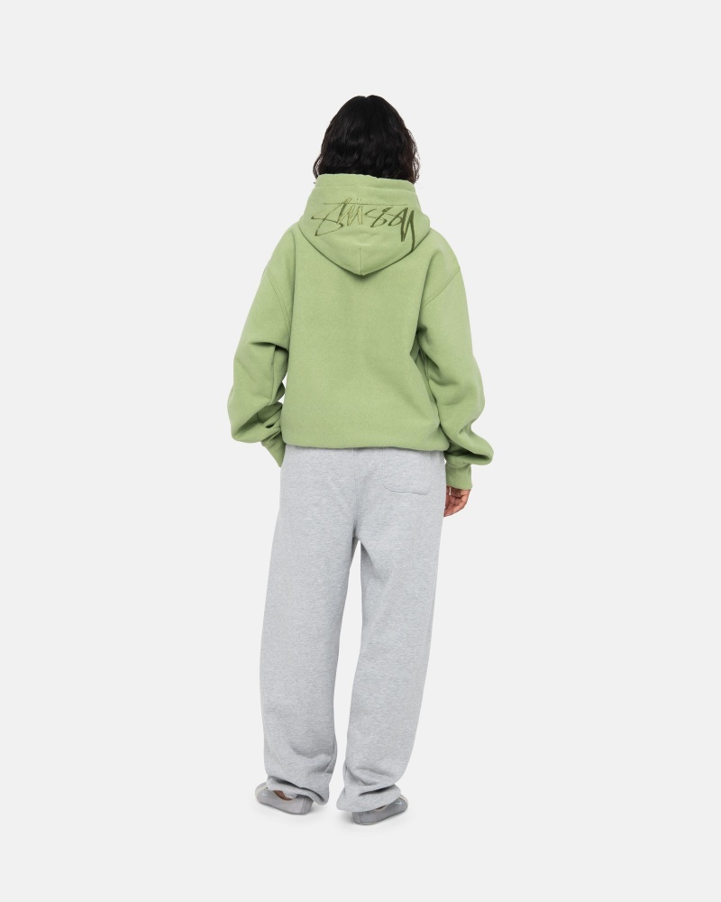 Long Sleeve Sweatshirt Stüssy Back Hood Applique Hood Moss | UX62-O8-IY