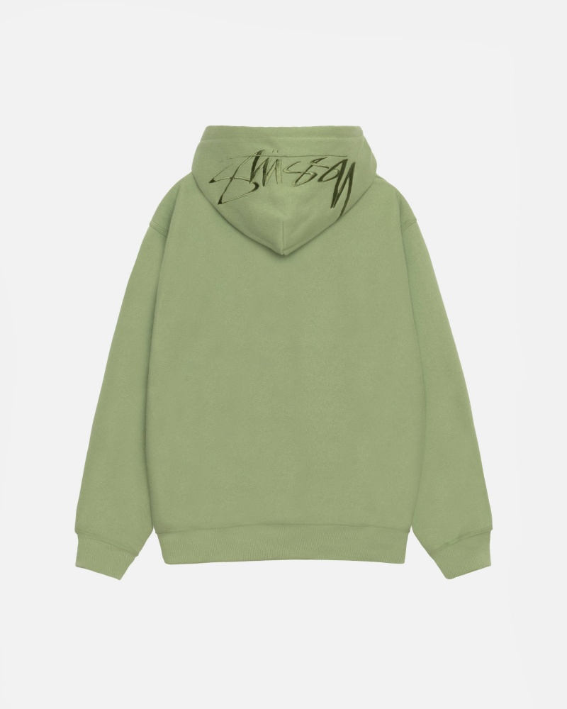 Long Sleeve Sweatshirt Stüssy Back Hood Applique Hood Moss | UX62-O8-IY