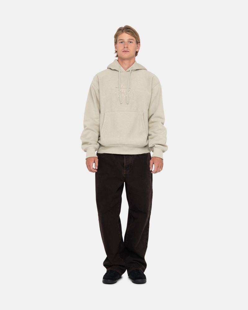 Long Sleeve Sweatshirt Stüssy Basic Applique Hood Kaki | QG19-N6-XT