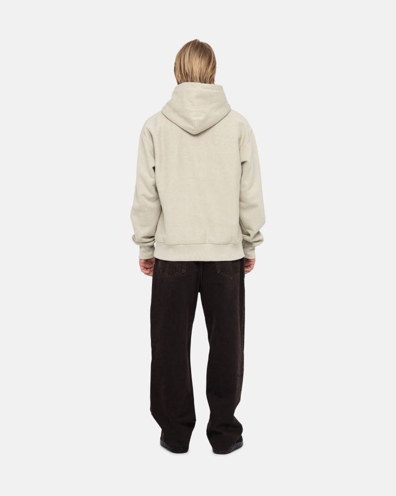 Long Sleeve Sweatshirt Stüssy Basic Applique Hood Kaki | QG19-N6-XT