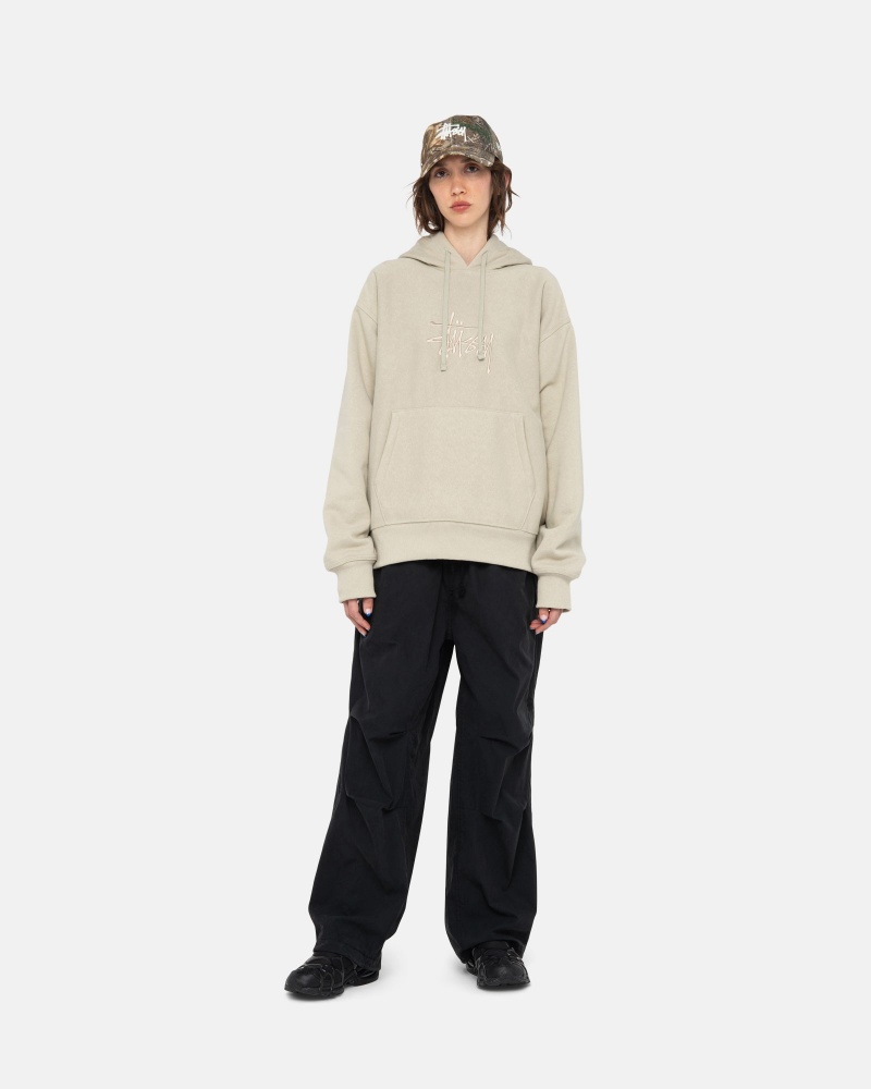 Long Sleeve Sweatshirt Stüssy Basic Applique Hood Kaki | QG19-N6-XT