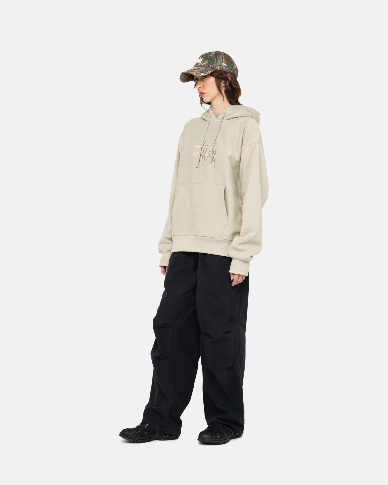 Long Sleeve Sweatshirt Stüssy Basic Applique Hood Kaki | QG19-N6-XT