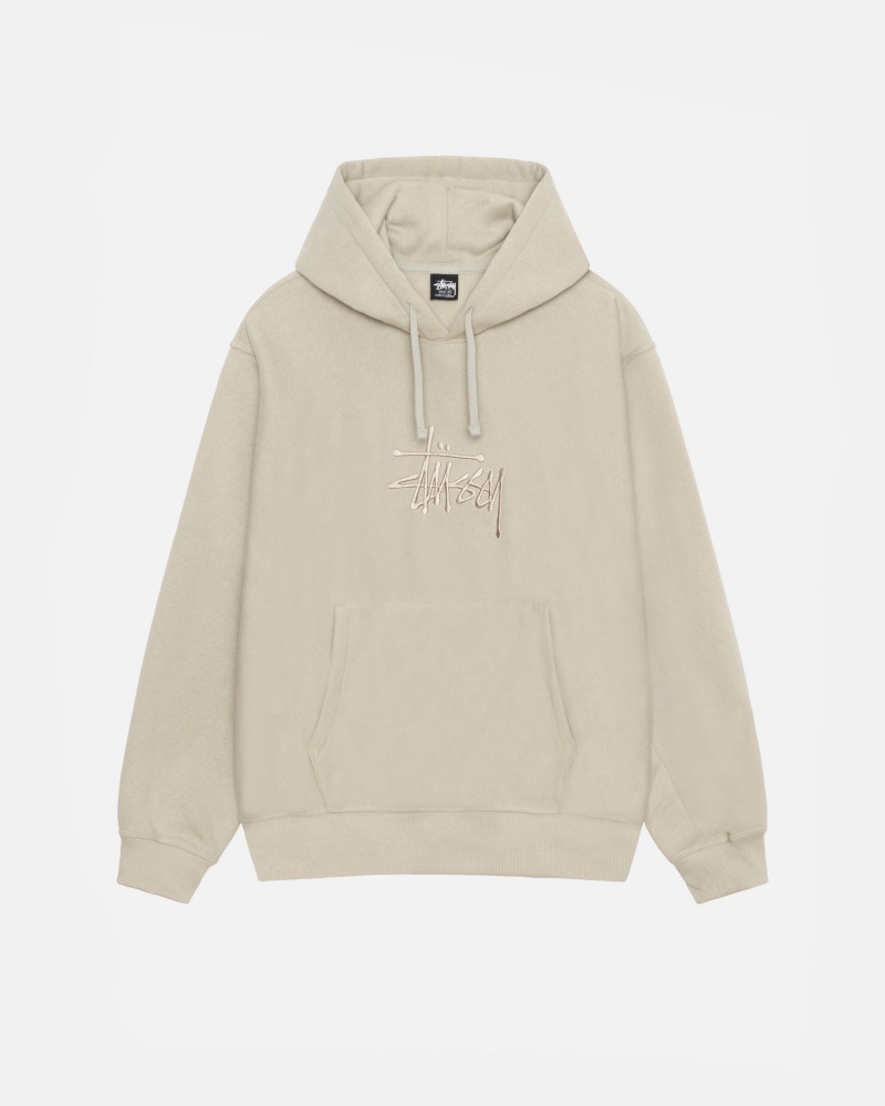 Long Sleeve Sweatshirt Stüssy Basic Applique Hood Kaki | QG19-N6-XT