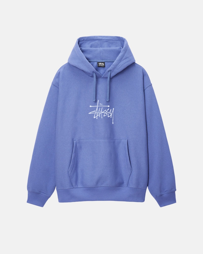 Long Sleeve Sweatshirt Stüssy Basic Applique Hoodie Storm | UQ70-U3-MS