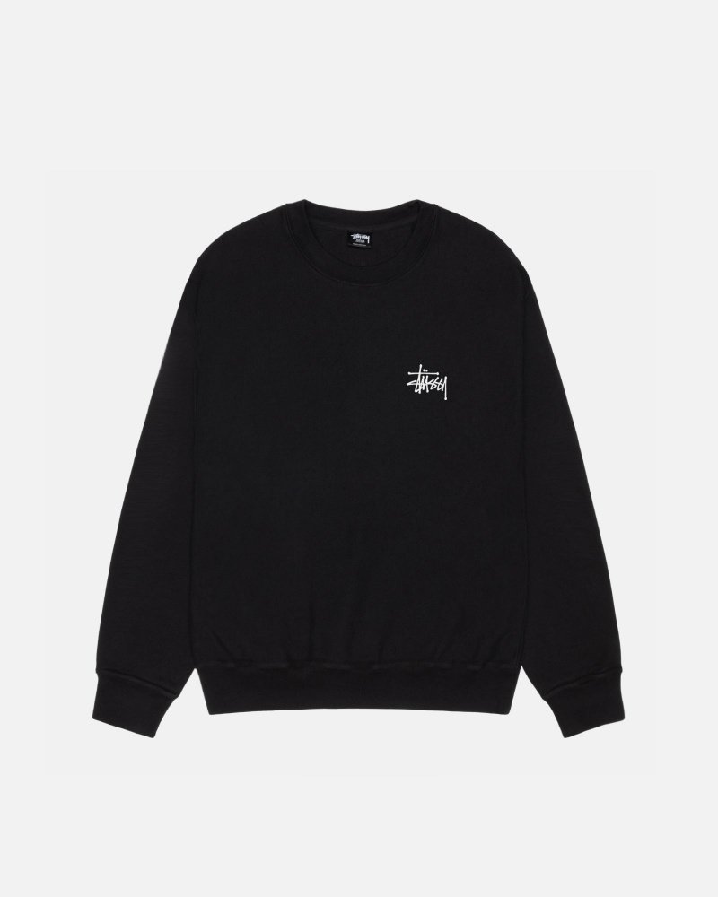 Long Sleeve Sweatshirt Stüssy Basic Stussy Crew Pigment Dyed Noir | LQ62-V4-WT