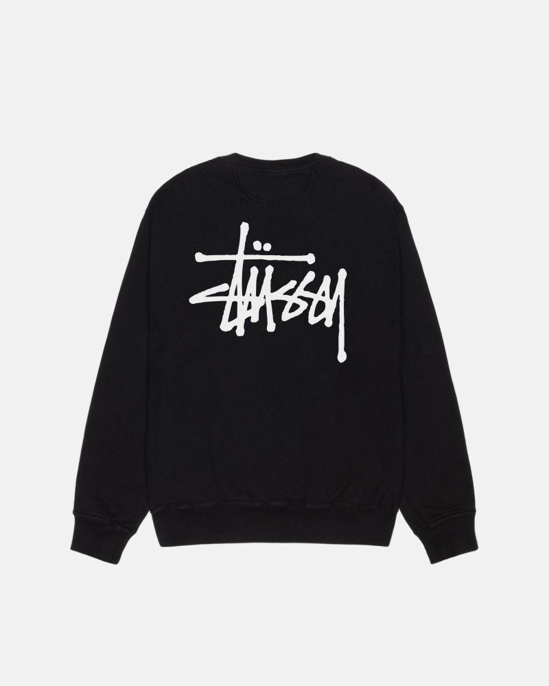 Long Sleeve Sweatshirt Stüssy Basic Stussy Crew Pigment Dyed Noir | LQ62-V4-WT