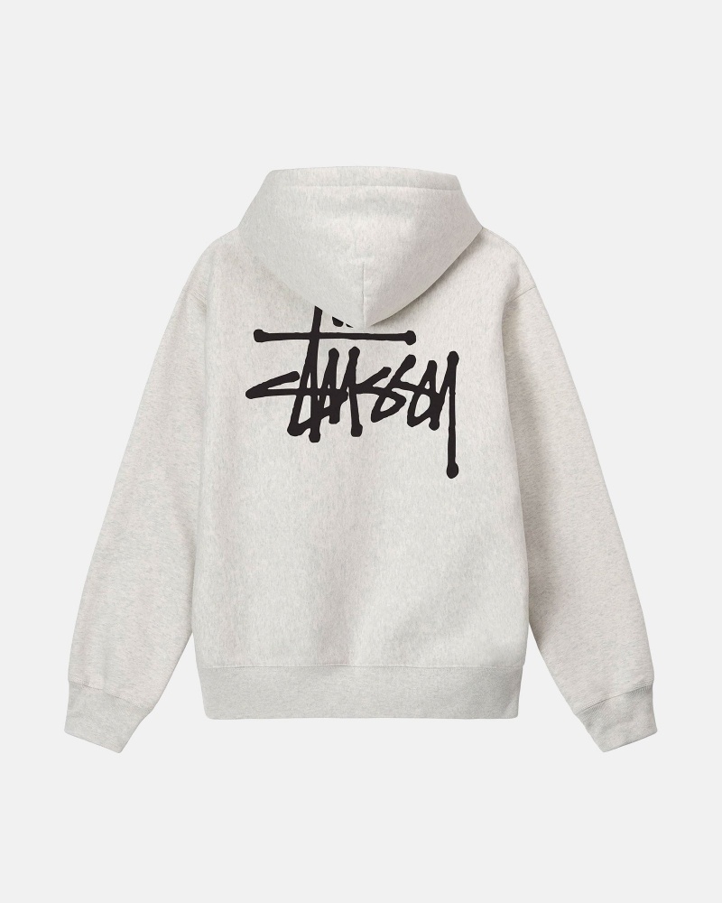 Long Sleeve Sweatshirt Stüssy Basic Stussy Zip Hood Ash Heather | EO06-Q3-CY