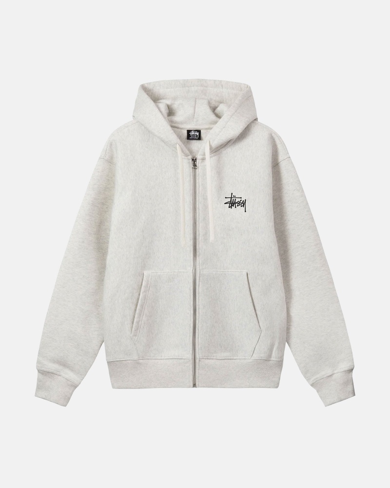 Long Sleeve Sweatshirt Stüssy Basic Stussy Zip Hood Ash Heather | EO06-Q3-CY