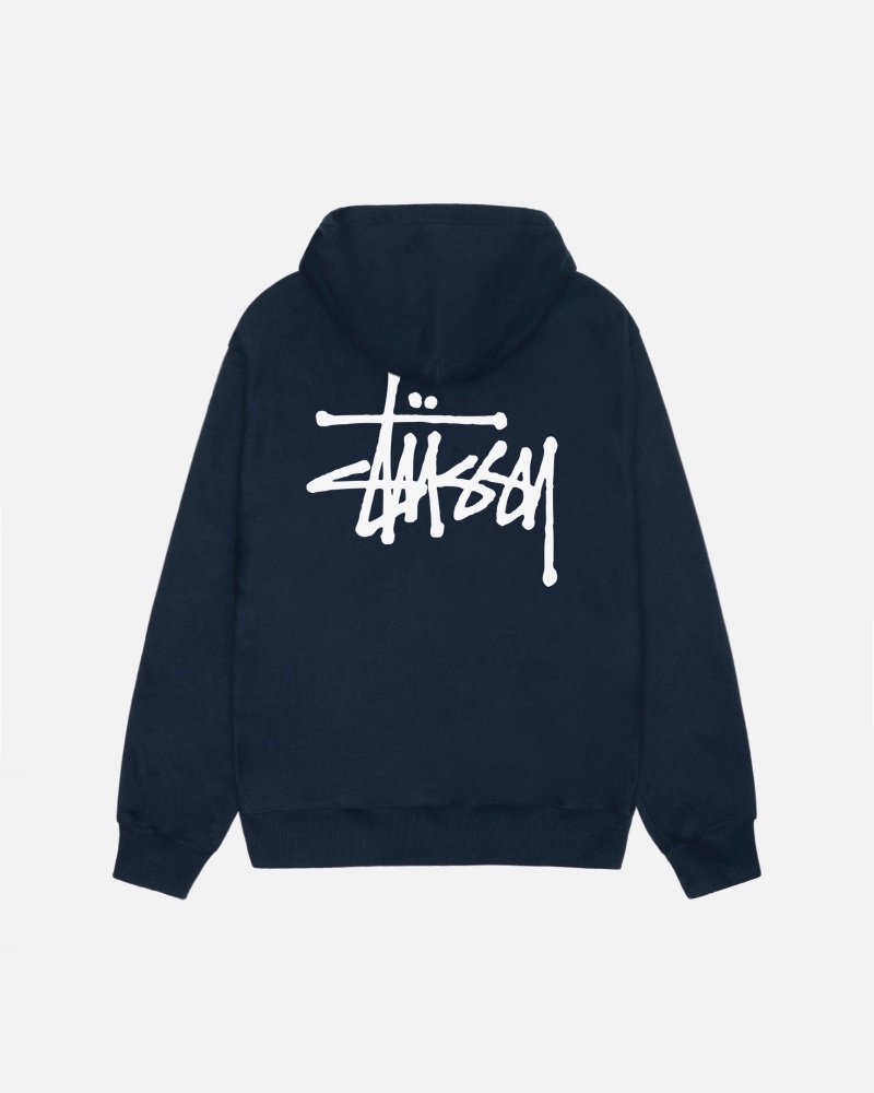 Long Sleeve Sweatshirt Stüssy Basic Stussy Hoodie Bleu Marine | DI13-N2-EL