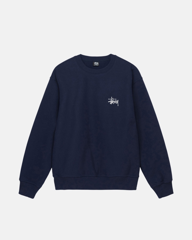 Long Sleeve Sweatshirt Stüssy Basic Stussy Crew Bleu Marine | KD53-Z9-QO