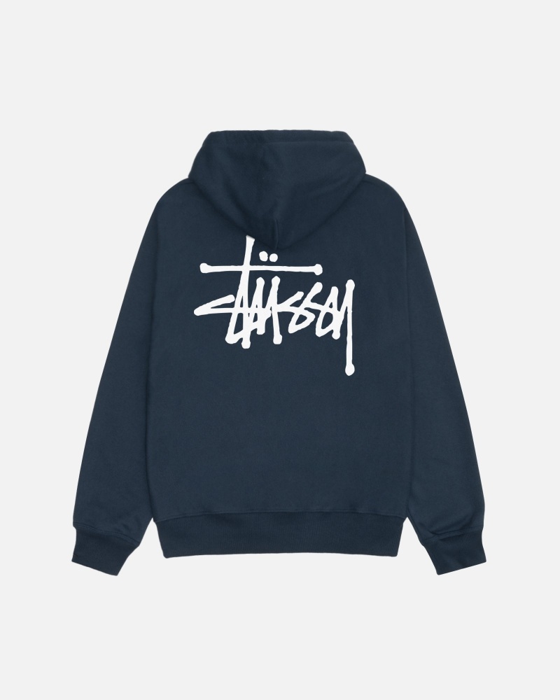 Long Sleeve Sweatshirt Stüssy Basic Stussy Zip Hoodie Bleu Marine | SY69-A9-KQ