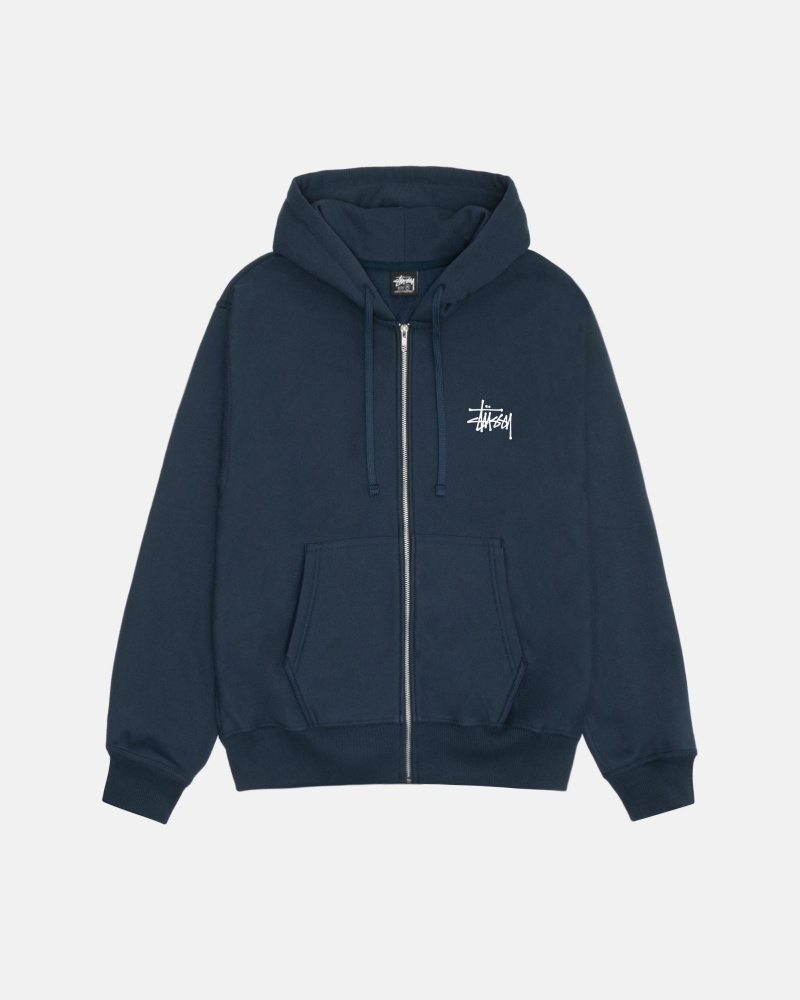 Long Sleeve Sweatshirt Stüssy Basic Stussy Zip Hoodie Bleu Marine | SY69-A9-KQ