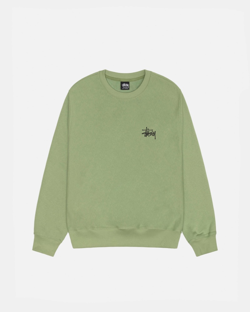 Long Sleeve Sweatshirt Stüssy Basic Stussy Crew Moss | VX72-I6-FT