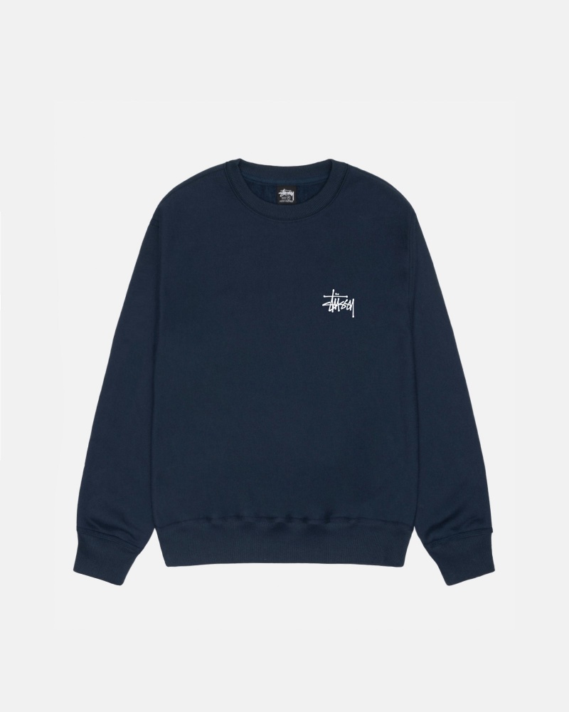 Long Sleeve Sweatshirt Stüssy Basic Stussy Crew Bleu Marine | NY72-H0-NV