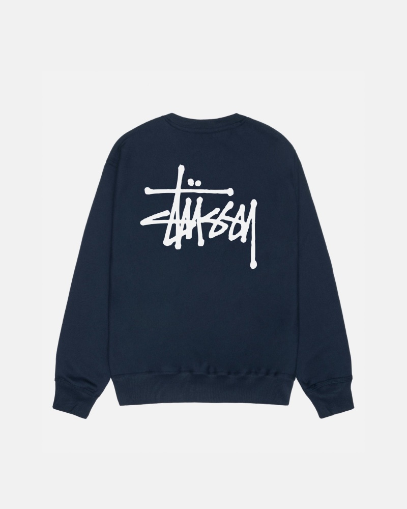 Long Sleeve Sweatshirt Stüssy Basic Stussy Crew Bleu Marine | NY72-H0-NV