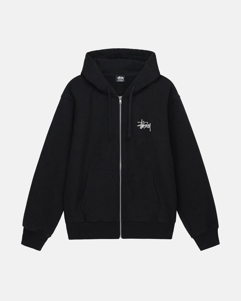 Long Sleeve Sweatshirt Stüssy Basic Stussy Zip Hoodie Noir | AJ73-R6-EW