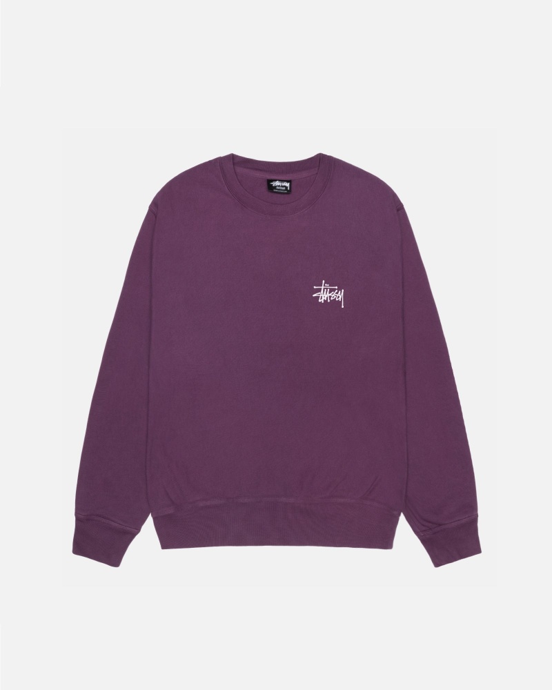 Long Sleeve Sweatshirt Stüssy Basic Stussy Crew Pigment Dyed Violette | XU45-R9-XA