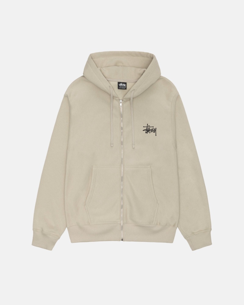 Long Sleeve Sweatshirt Stüssy Basic Stussy Zip Hoodie Kaki | DP83-X2-BZ