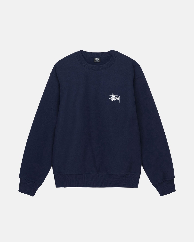 Long Sleeve Sweatshirt Stüssy Basic Stussy Crew Bleu Marine | LE97-G3-ZI