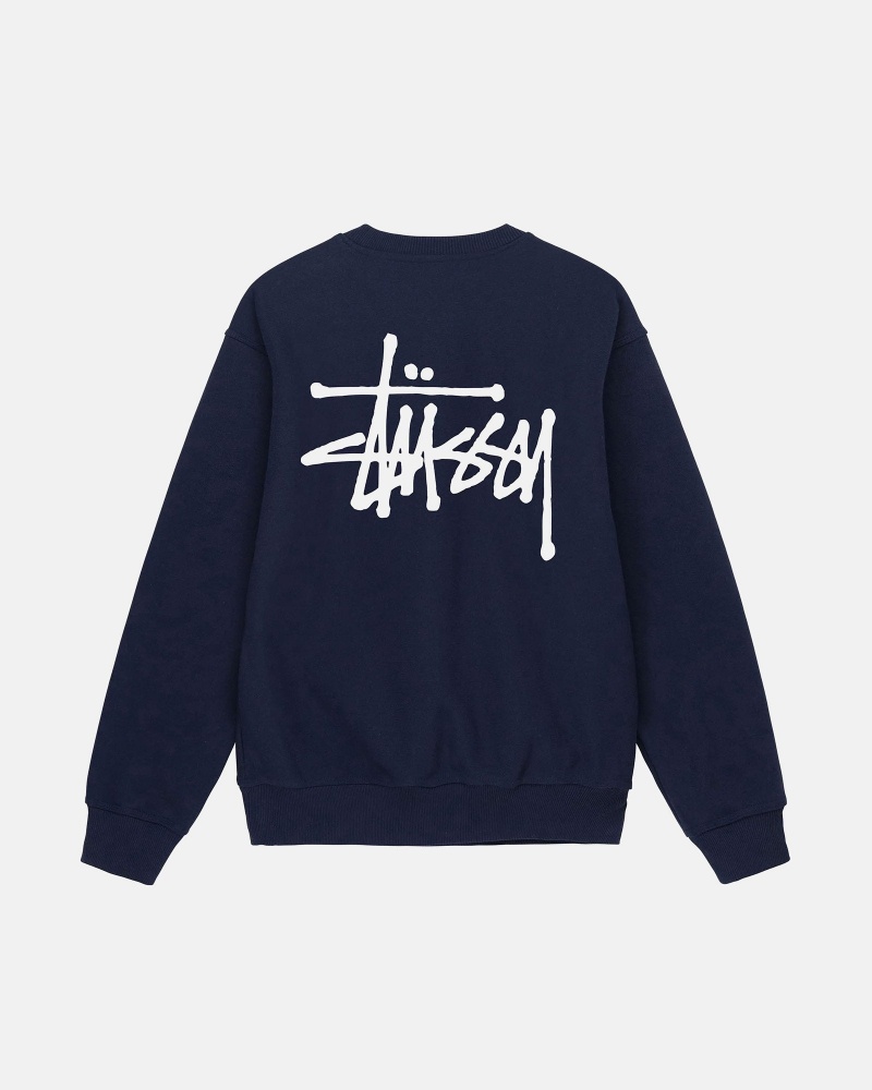 Long Sleeve Sweatshirt Stüssy Basic Stussy Crew Bleu Marine | LE97-G3-ZI