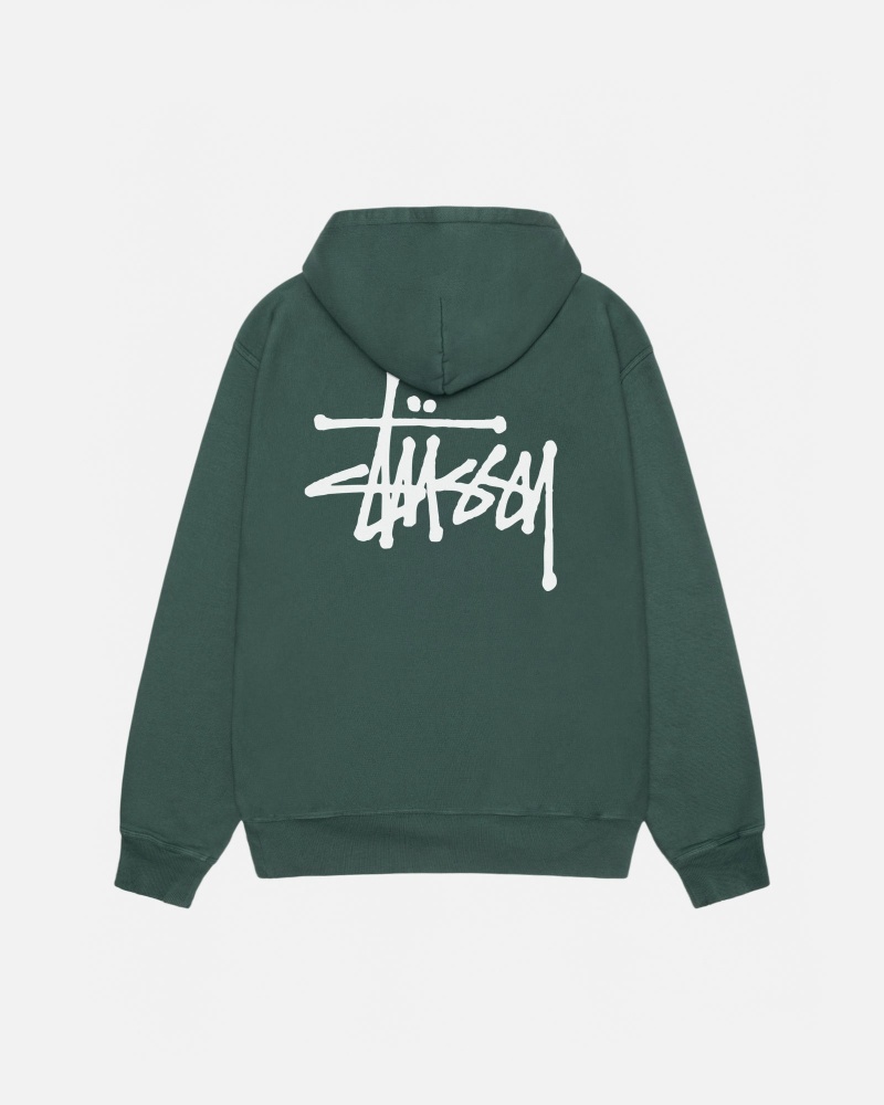 Long Sleeve Sweatshirt Stüssy Basic Stussy Hoodie Pigment Dyed Forest | SZ75-M4-VV