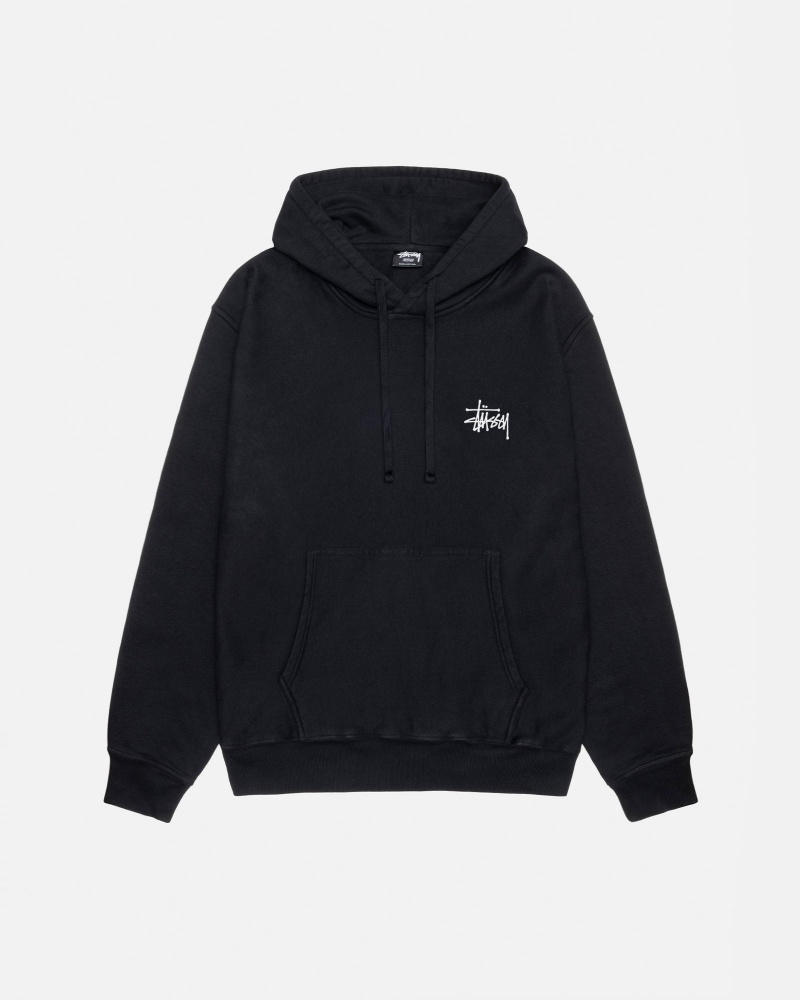 Long Sleeve Sweatshirt Stüssy Basic Stussy Hoodie Pigment Dyed Noir | ZK17-K2-IM