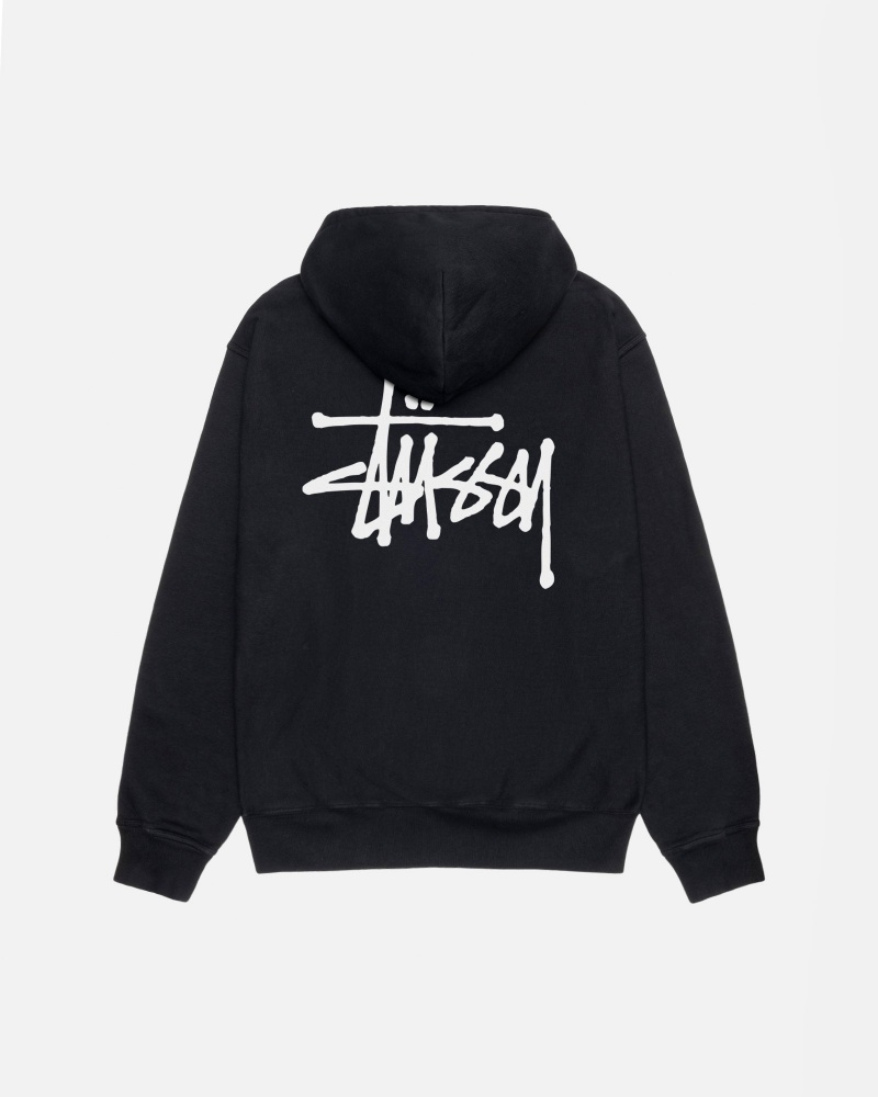 Long Sleeve Sweatshirt Stüssy Basic Stussy Hoodie Pigment Dyed Noir | ZK17-K2-IM