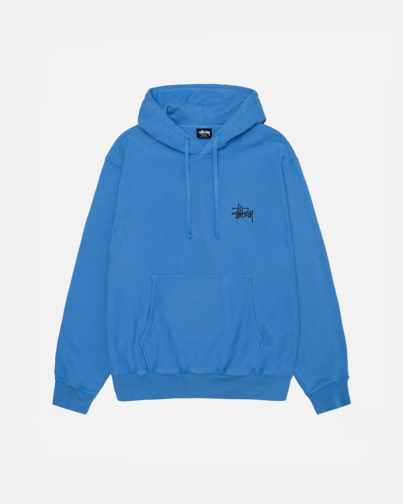 Long Sleeve Sweatshirt Stüssy Built Tough Hoodie Pigment Dyed Bleu | KN00-X0-BL