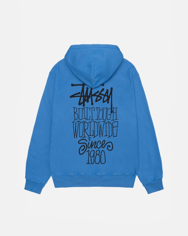 Long Sleeve Sweatshirt Stüssy Built Tough Hoodie Pigment Dyed Bleu | KN00-X0-BL