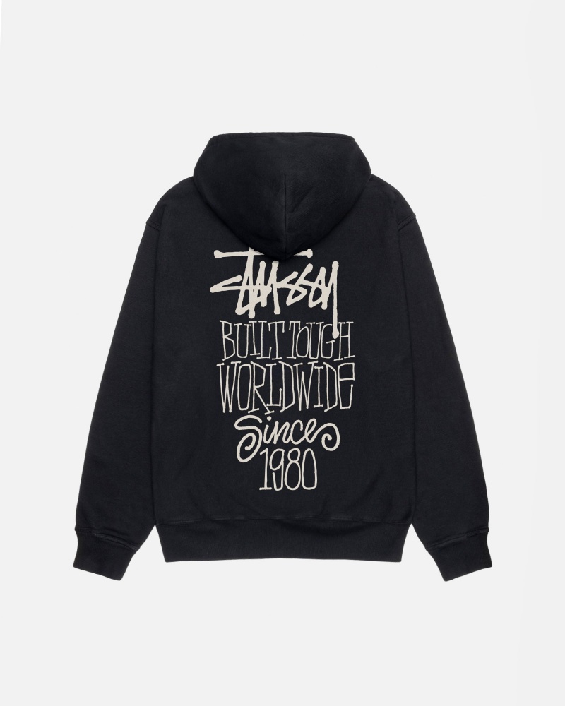 Long Sleeve Sweatshirt Stüssy Built Tough Hoodie Pigment Dyed Noir | YW53-Q4-DG