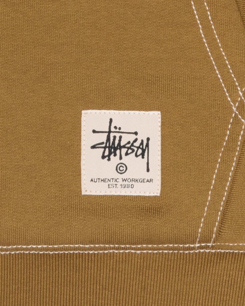 Long Sleeve Sweatshirt Stüssy Contrast Stitch Label Hoodie Vert Olive | EN59-G8-SP