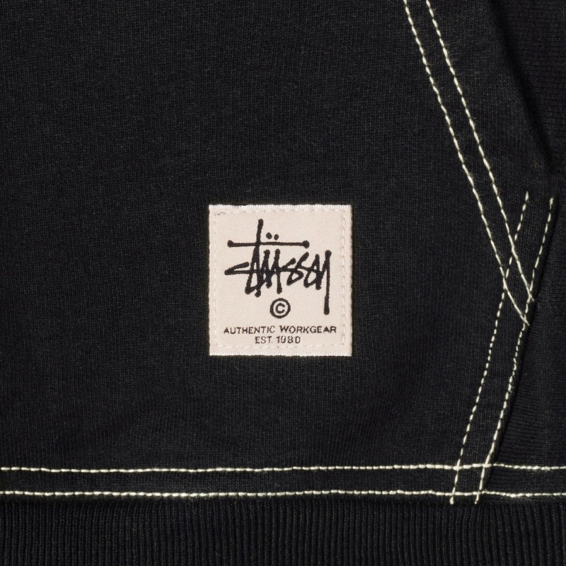 Long Sleeve Sweatshirt Stüssy Contrast Stitch Label Hoodie Noir | FV37-Y4-WF