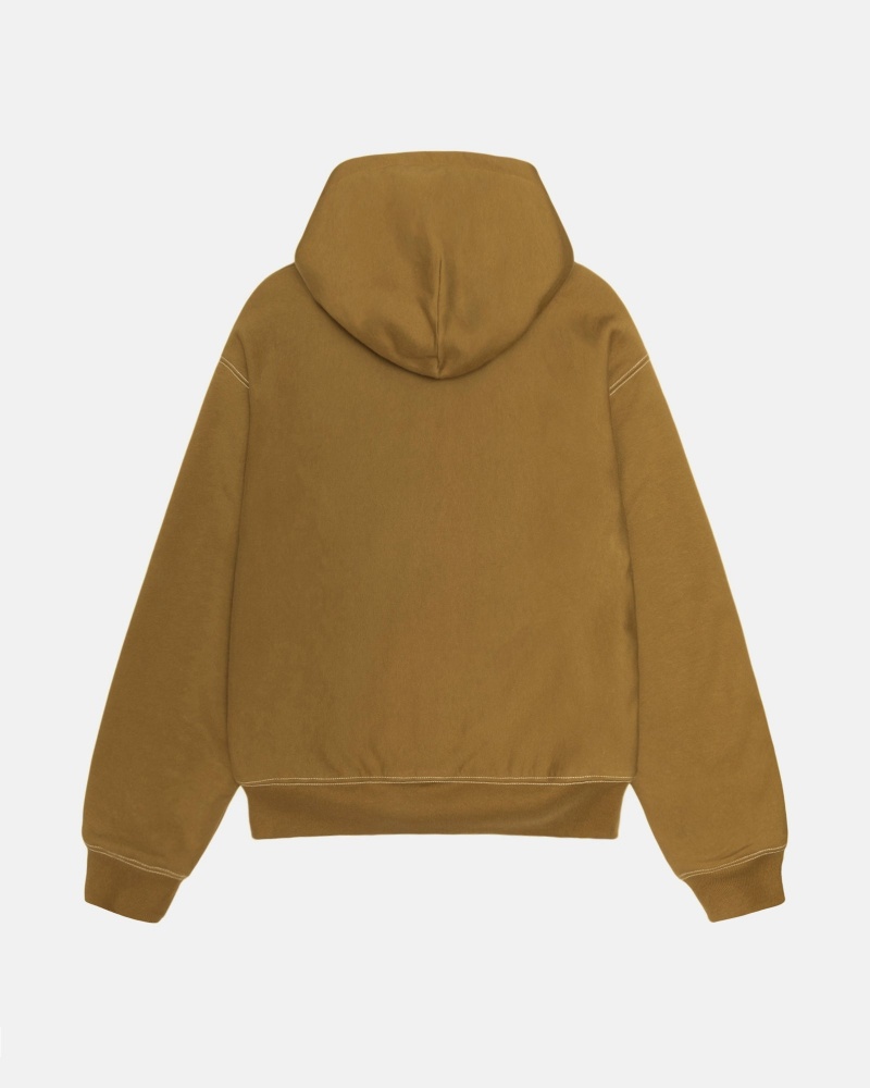 Long Sleeve Sweatshirt Stüssy Double Face Label Zip Hoodie Vert Olive | XO29-H5-WN